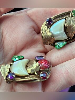 Vintage Schiaparelli Earrings c.1950 mother of pearl glass maybe coral